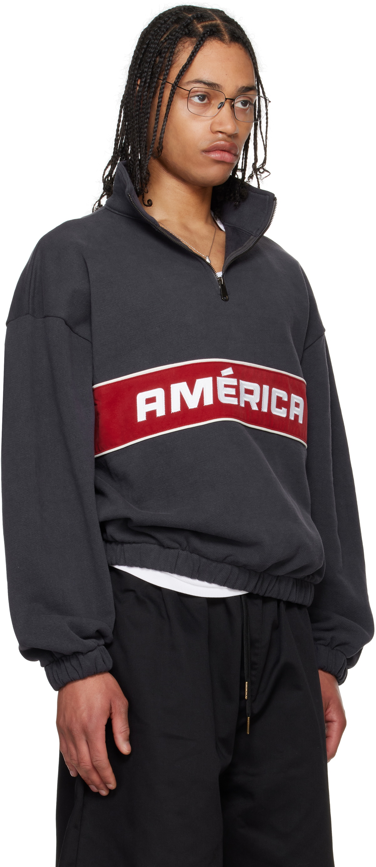 WILLY CHAVARRIA Black 'America' Quarter Zip Sweatshirt Willy Chavarria