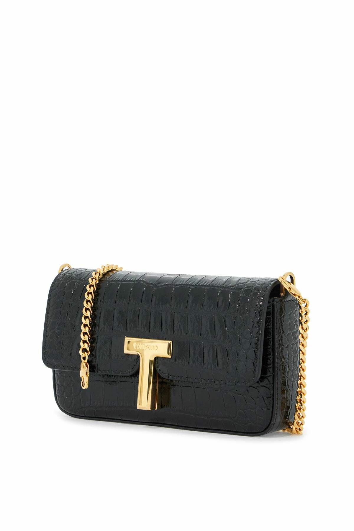 TOM FORD mini wallis crocodile print leather bag. Black