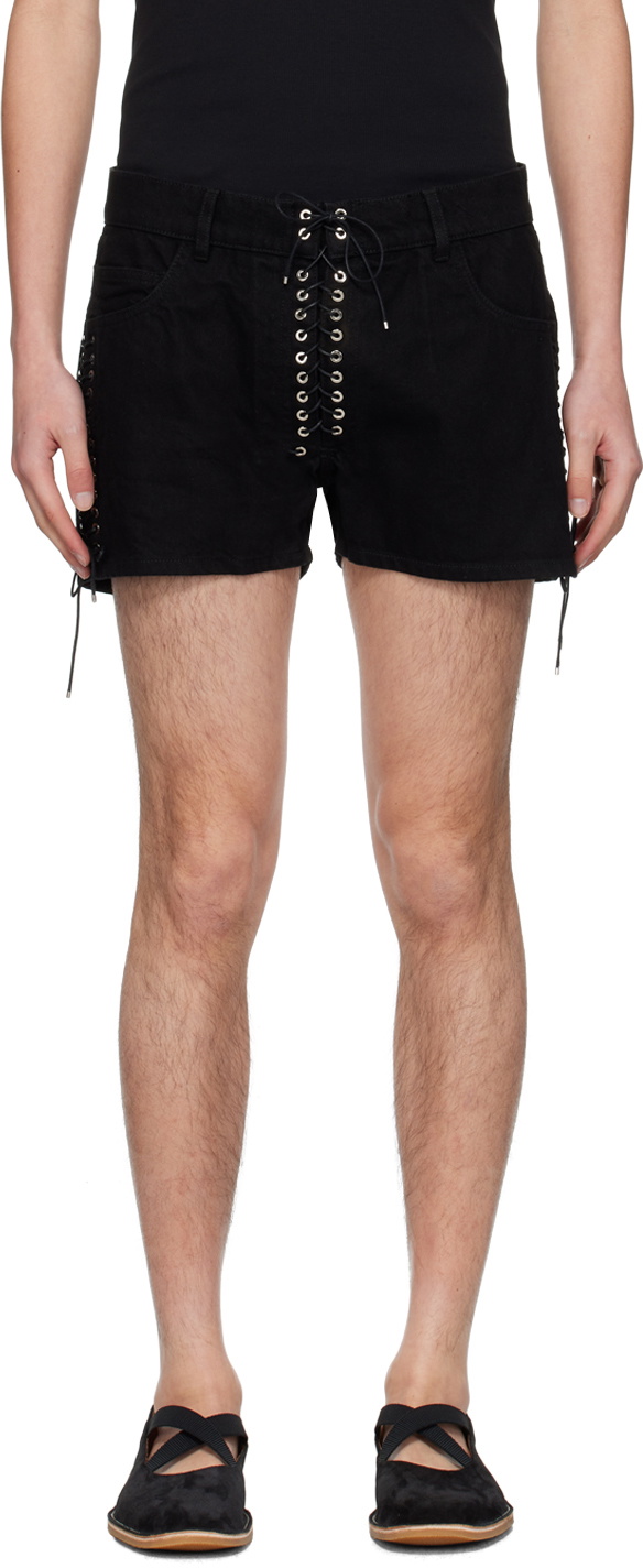 Ludovic de Saint Sernin Black Lace Up Denim Shorts