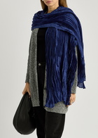 Eileen Fisher Whisper Pleated Silk Scarf - Navy - One Size