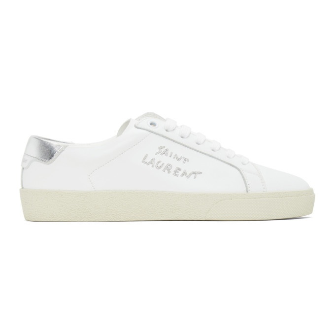 Saint Laurent Silver Leather Alpha Sigma Low Top Sneakers
