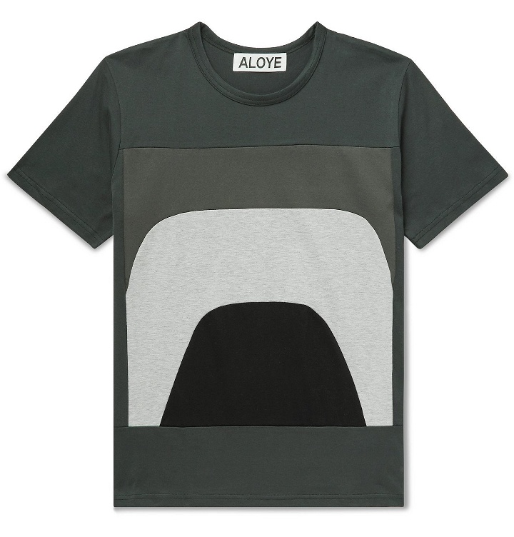 Photo: Aloye - Colour-Block Cotton-Jersey T-Shirt - Gray