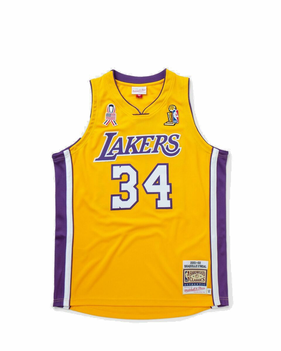 Photo: Mitchell & Ness Nba Authentic Jersey La Lakers 2001 02 Shaquille O'neal #34 Yellow - Mens - Jerseys