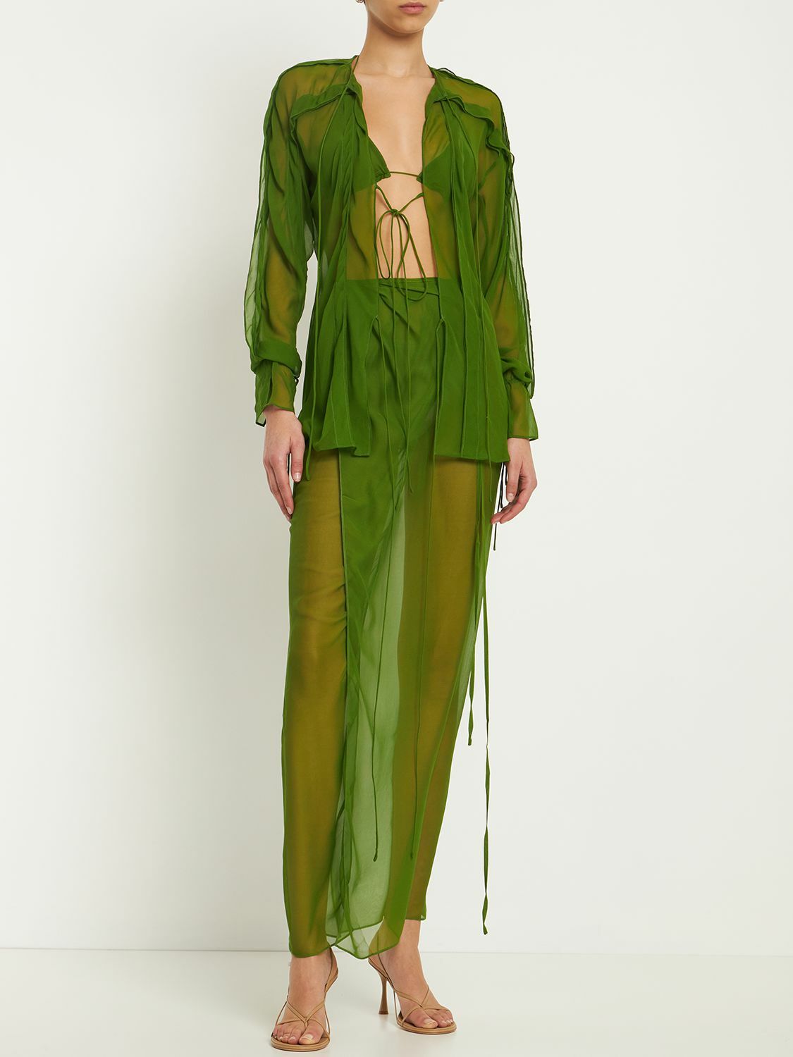 CHRISTOPHER ESBER - Silk Chiffon Open Blouse Shirt & Bra Set
