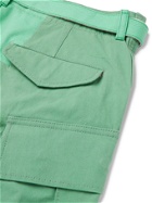 SACAI - Belted Panelled Cotton-Blend Oxford and Shell Cargo Shorts - Green
