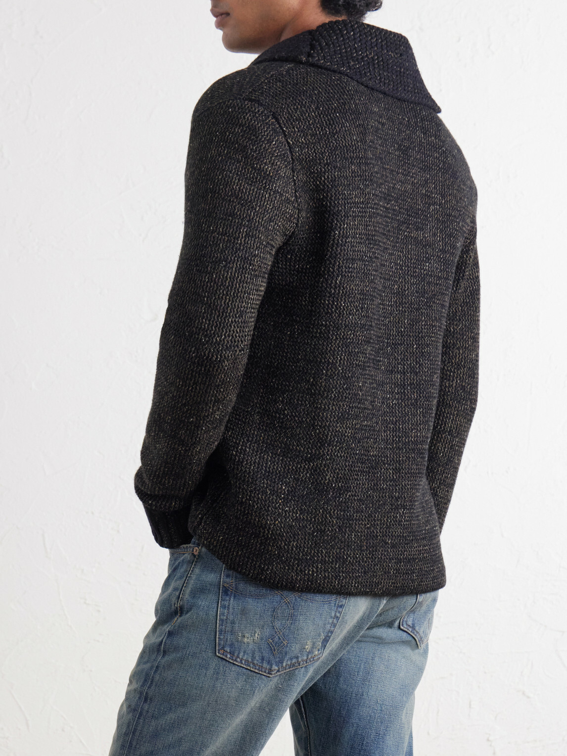 RRL - Shawl-Collar Mélange Wool, Cotton and Silk-Blend Cardigan - Blue