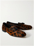 TOM FORD - Leather-Trimmed Cheetah-Print Calf Hair Tasselled Loafers - Brown