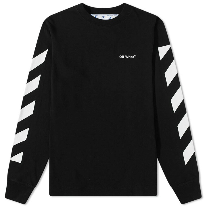Photo: Off-White Men's Diagonal Helvetica Long Sleeve T-Shirt in Black
