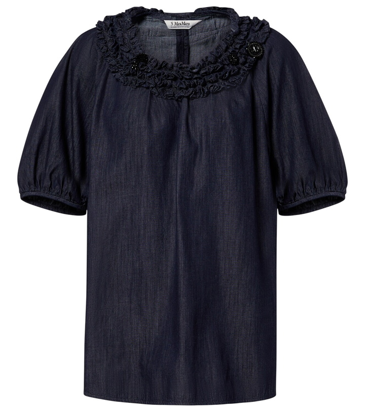 Photo: 'S Max Mara Embellished ruffled denim blouse
