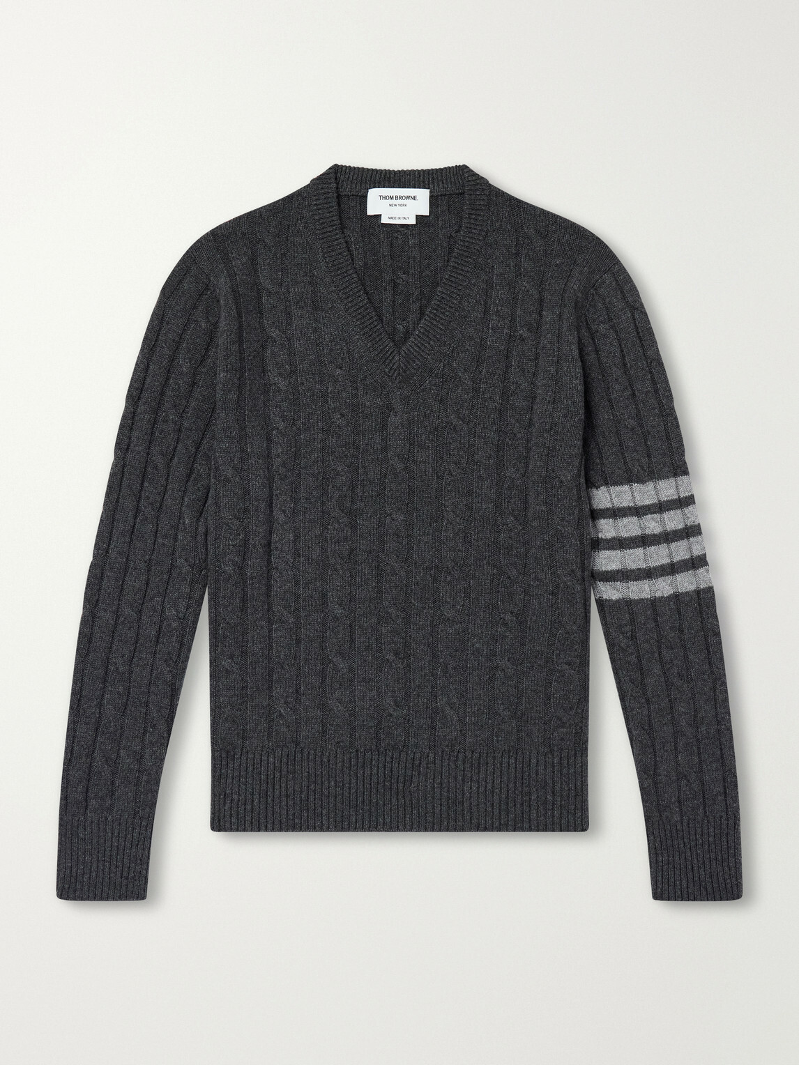 Thom Browne - 4-Bar Stripe Cable-Knit Cashmere Sweater - Gray