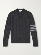 Thom Browne - 4-Bar Stripe Cable-Knit Cashmere Sweater - Gray