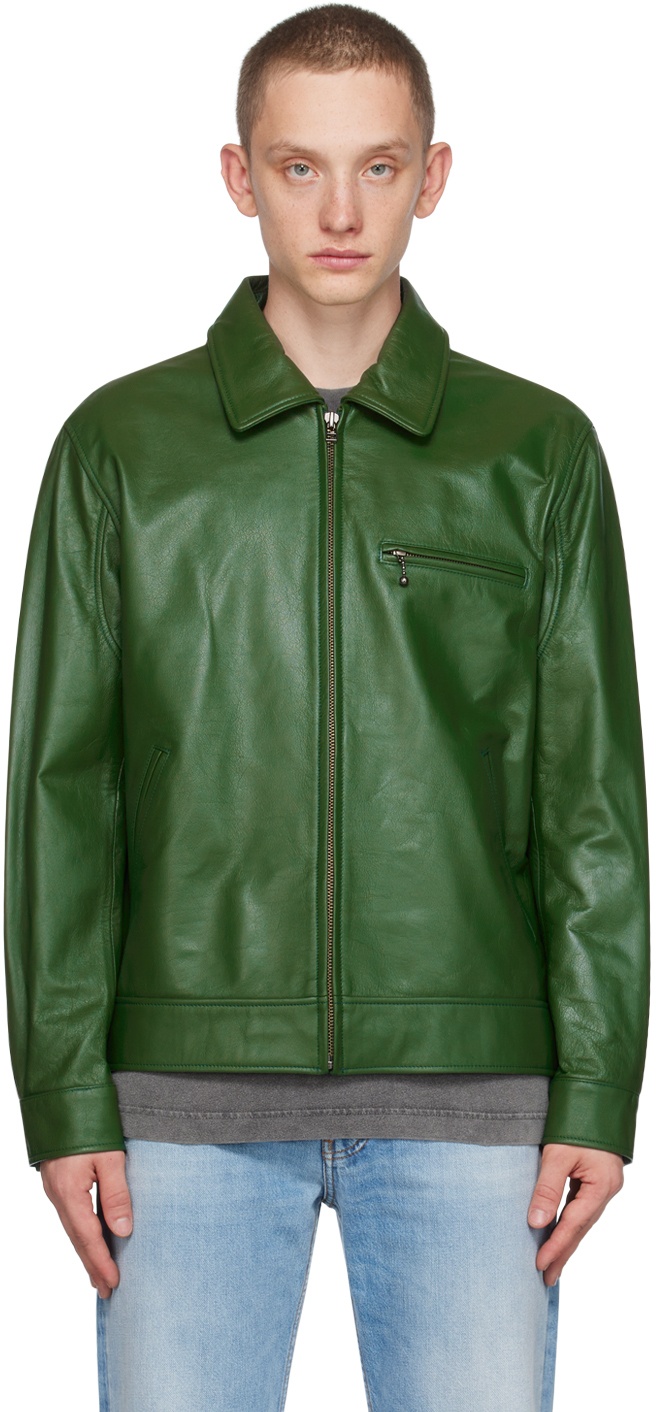 thisisneverthat Green Zip Leather Jacket thisisneverthat