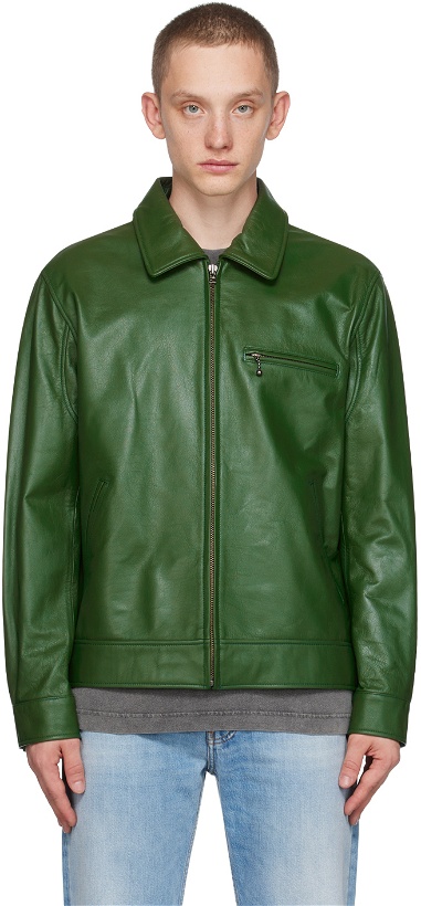 Photo: thisisneverthat Green Zip Leather Jacket