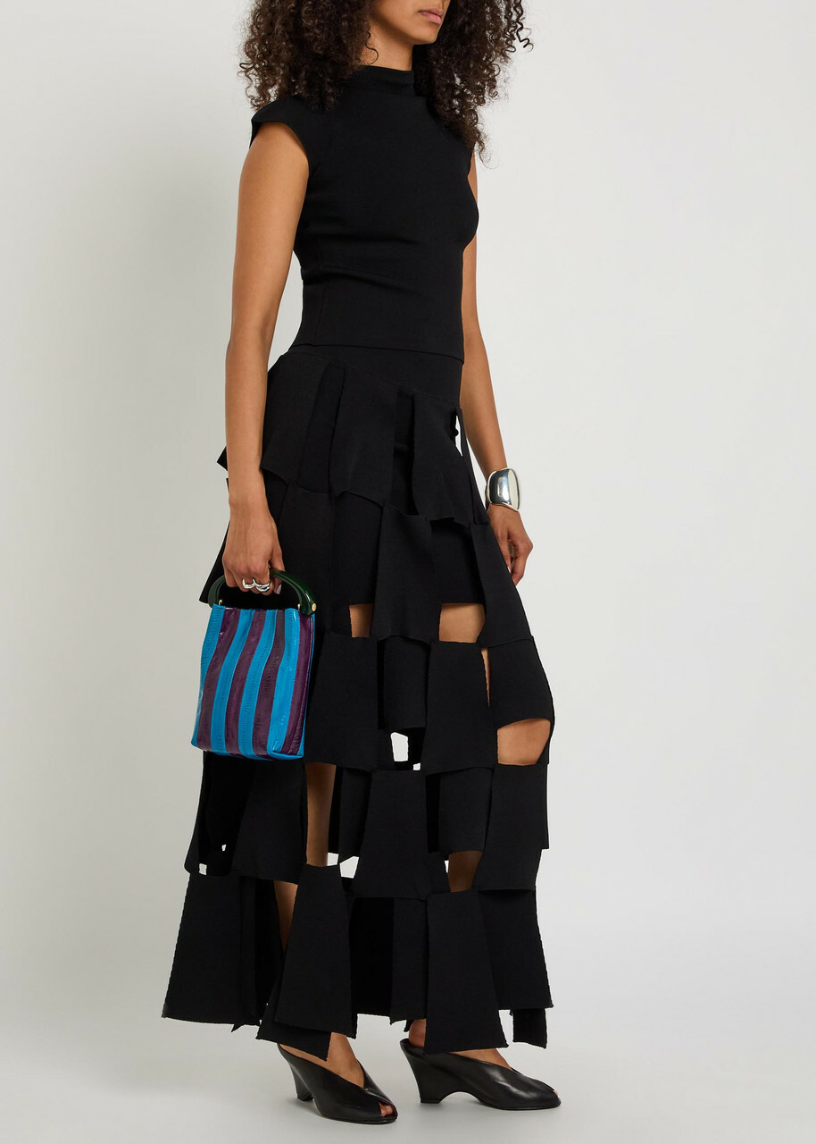A.W.A.K.E Mode Panelled Trapeze Knit Midi Skirt Black