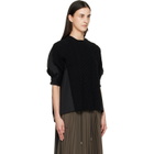 sacai Black Wool Knit x Cotton Poplin Pullover Sweater