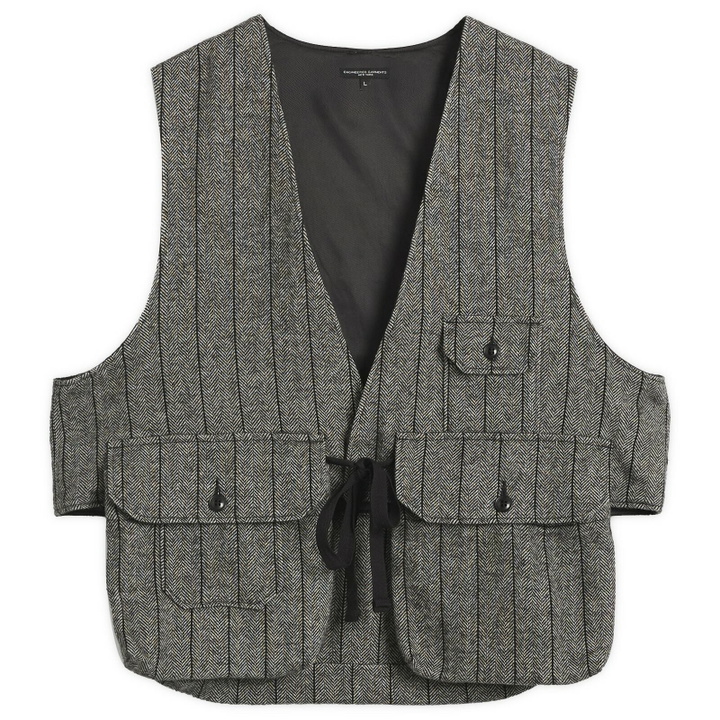 Photo: Engineered Garments Men's Herringbone Wool Fowl Vest in Dark Grey