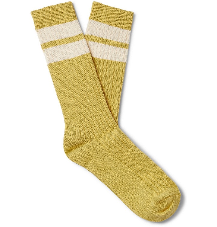 Photo: Entireworld - Varsity Striped Ribbed Recycled Cotton-Blend Socks - Yellow