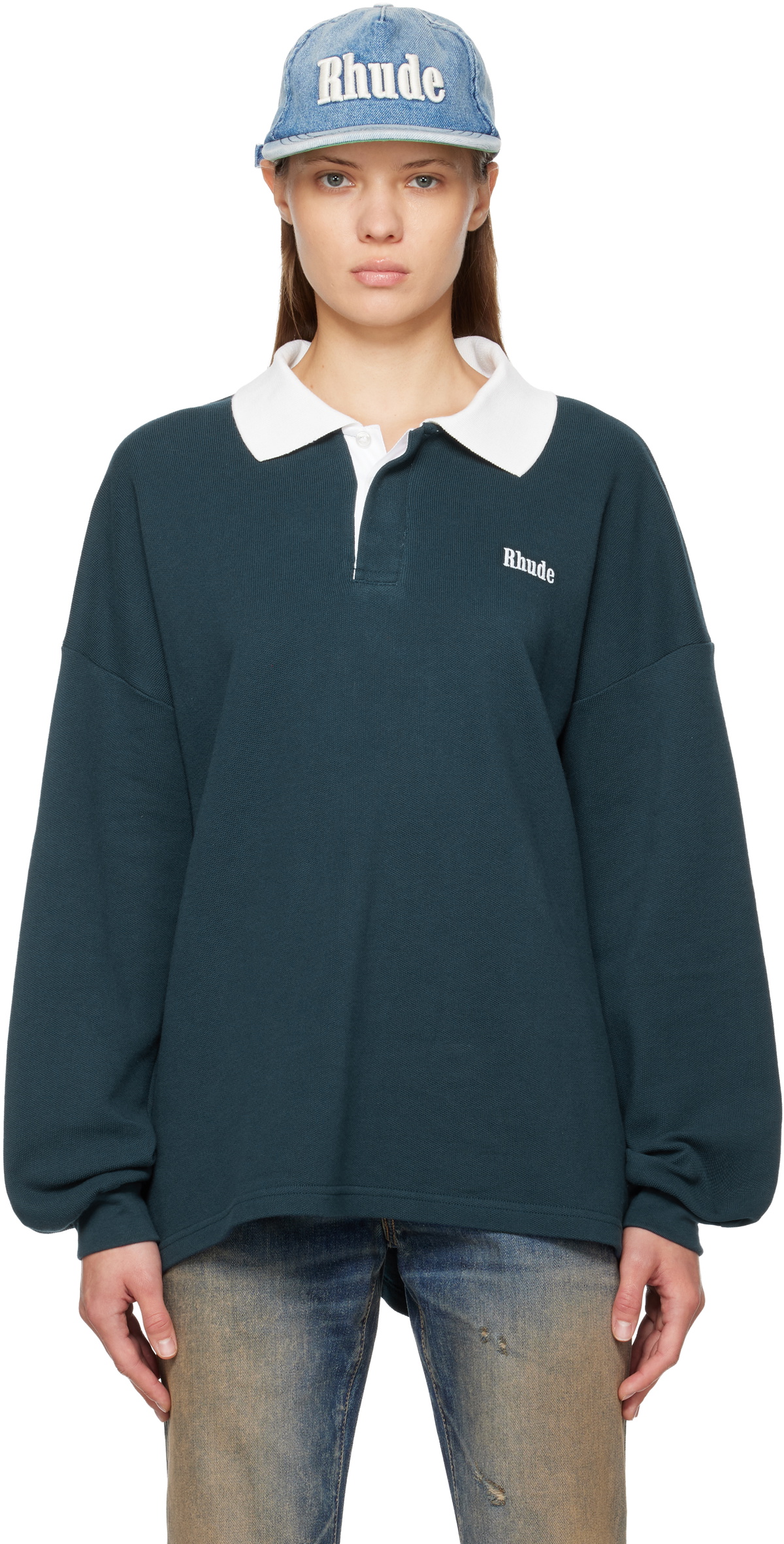 Rhude Navy LS Pique Polo