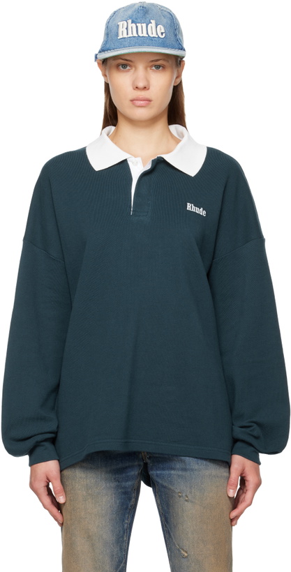 Photo: Rhude Navy LS Pique Polo