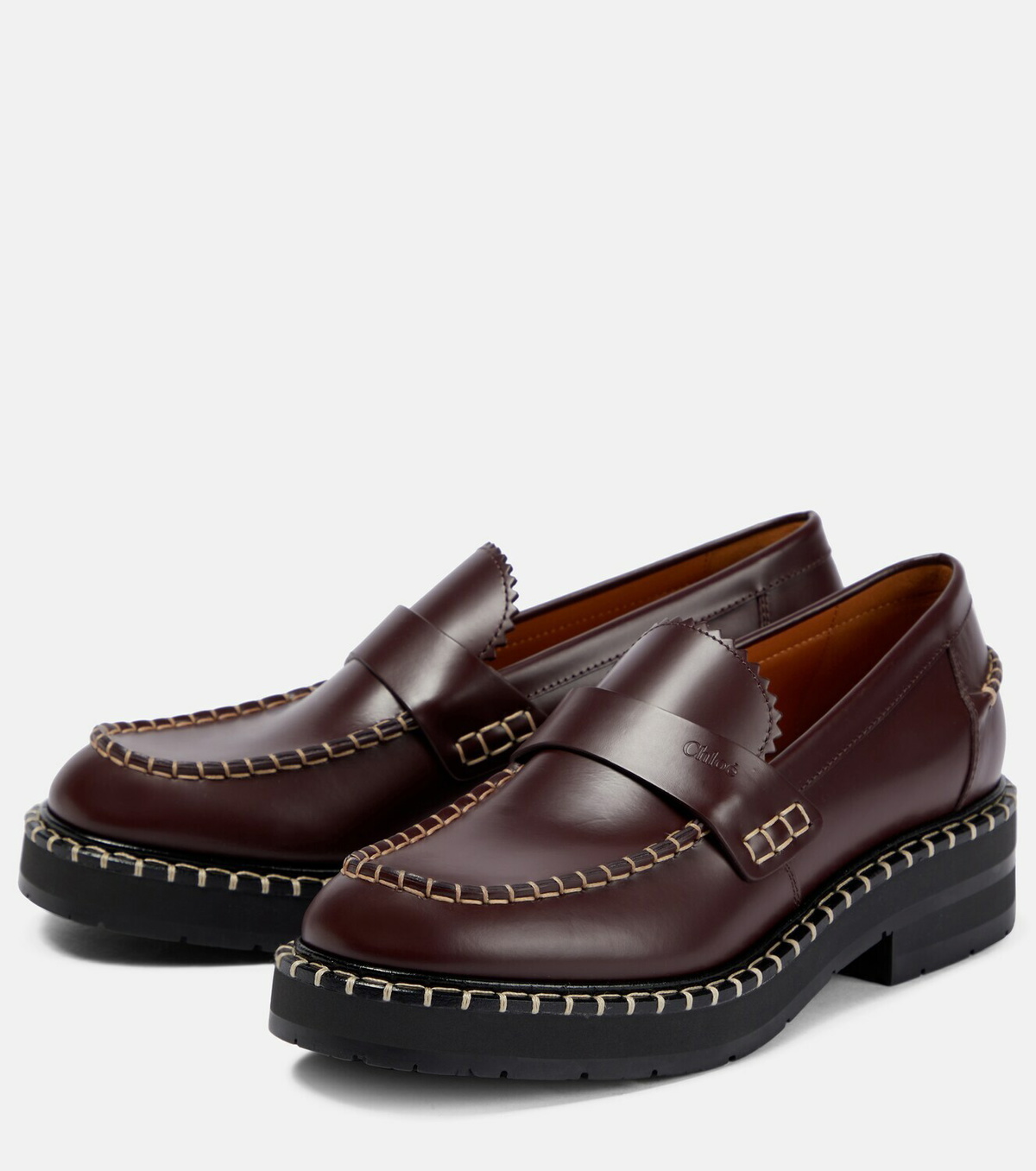 Chloe - Noua whipstitch leather loafers