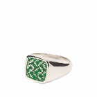 Maple Men's Floral Signet Ring in Silver/Green