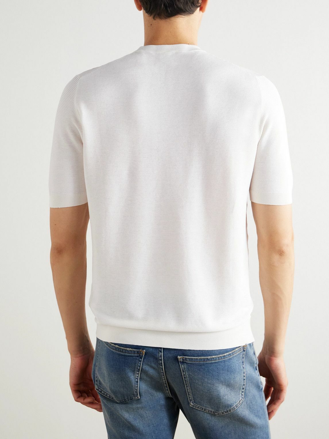 Eleventy - Slim-Fit Ribbed Cotton T-Shirt - White
