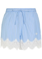 Simkhai Emmie Striped Lace-trim Cotton-poplin Shorts Blue