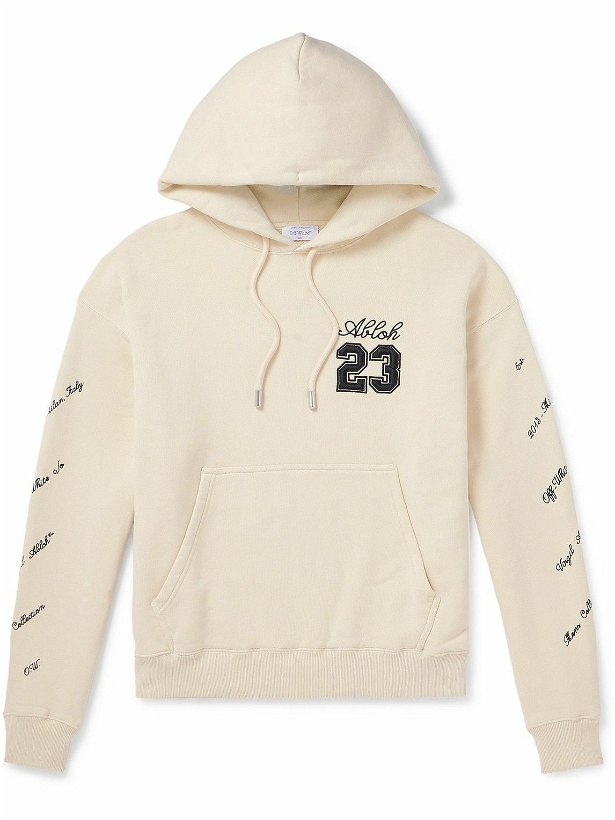 Photo: Off-White - Embroidered Cotton-Jersey Hoodie - Neutrals
