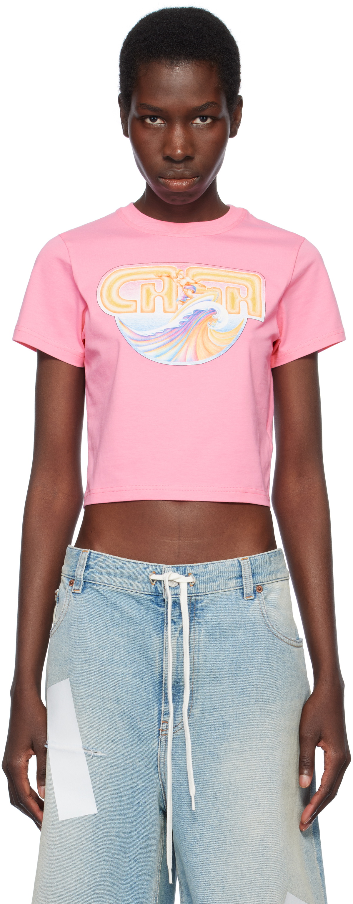 ★Casablanca★ ピンク Casa Surf クロップド Tシャツ pink-casa-surf-cropped-t-shirt.jpg