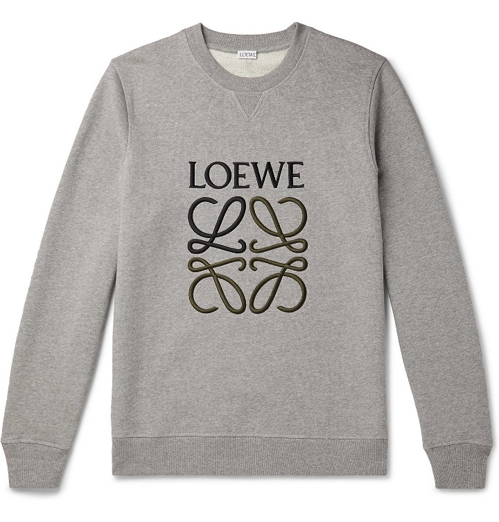 Photo: Loewe - Slim-Fit Logo-Embroidered Loopback Cotton-Jersey Sweatshirt - Gray