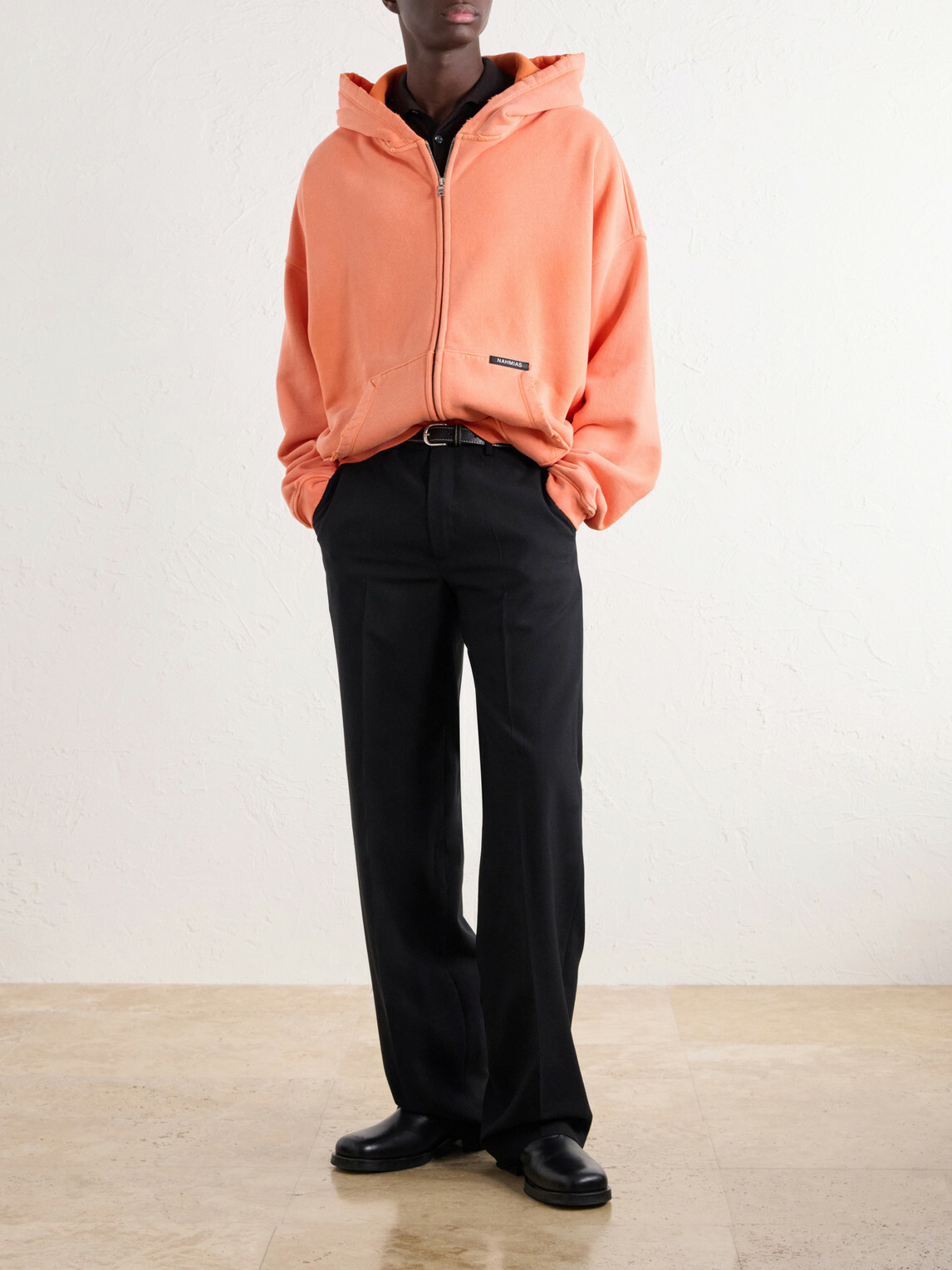 NAHMIAS - Distressed Cotton-Jersey Zip-Up Hoodie - Orange