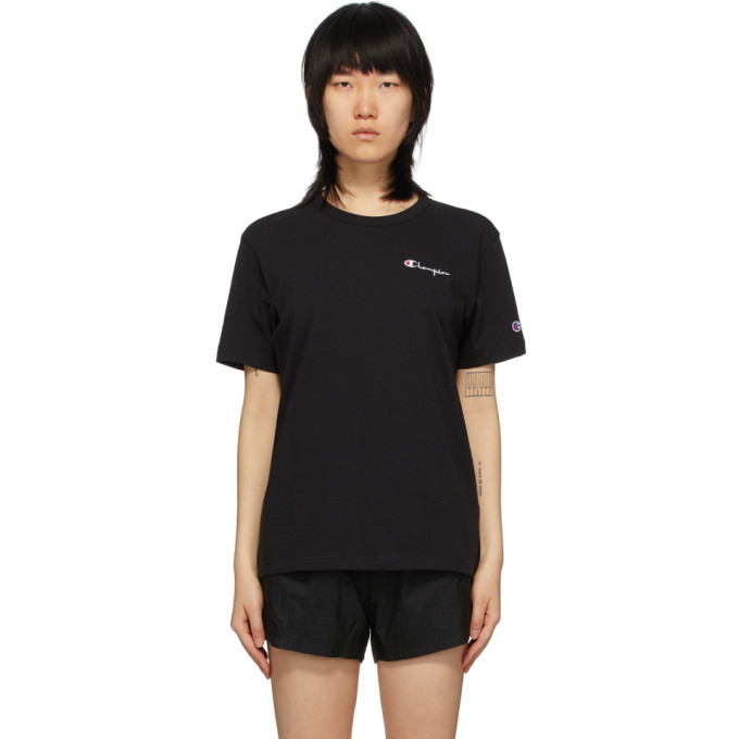 Champion Reverse Weave Black Script Logo Back T-Shirt