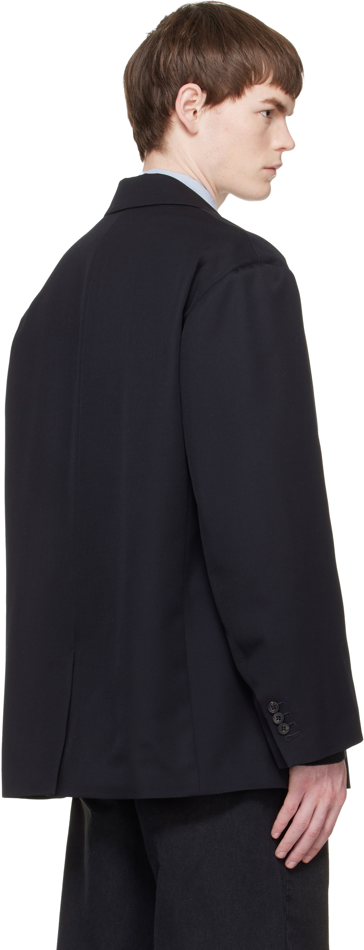 stein Navy Wool Kersey Oversized Single Breasted Blazer