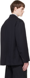 stein Navy Wool Kersey Oversized Single Breasted Blazer