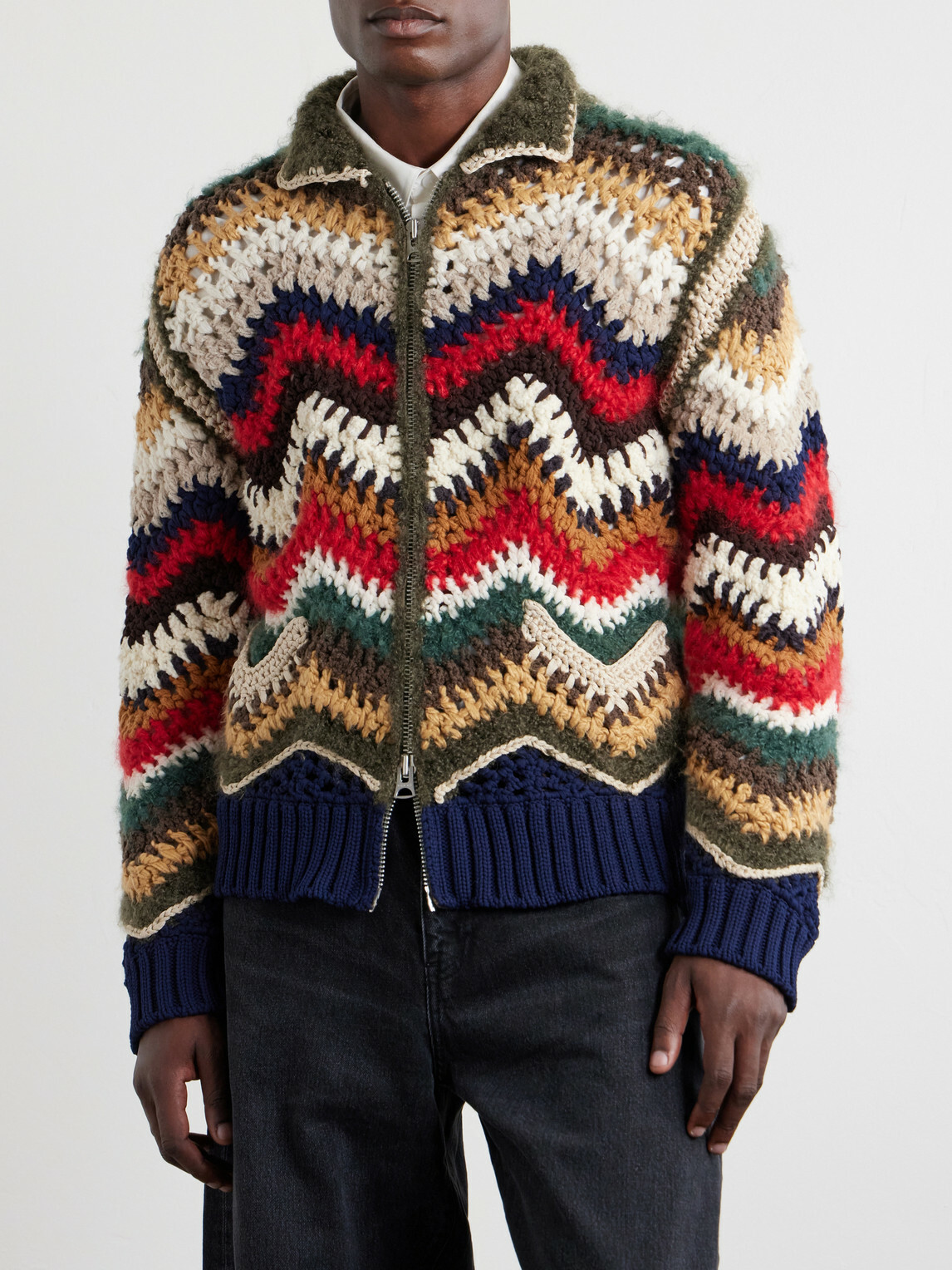 Sacai - Striped Crocheted Zip-Up Cardigan - Multi Sacai