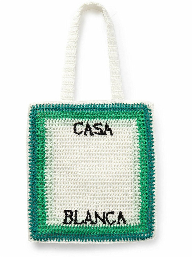Photo: Casablanca - Embellished Embroidered Striped Crocheted Cotton Tote Bag