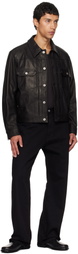 COOR Black Goat Skin Pocket Trucker Leather Jacket