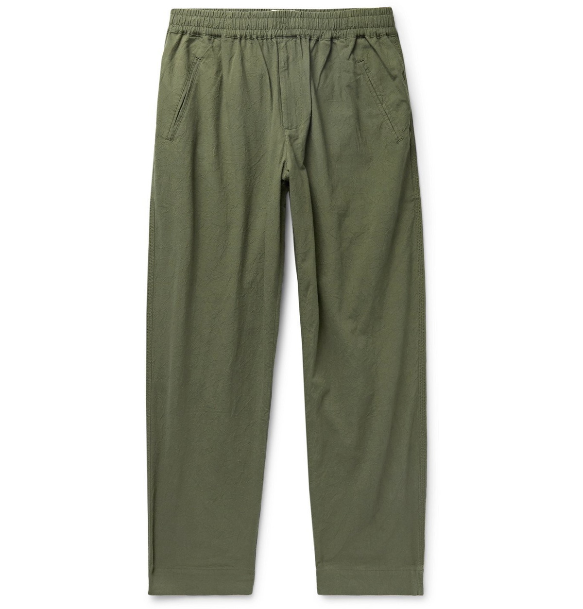 Folk - Assembly Cropped Crinkled-Cotton Trousers - Green Folk