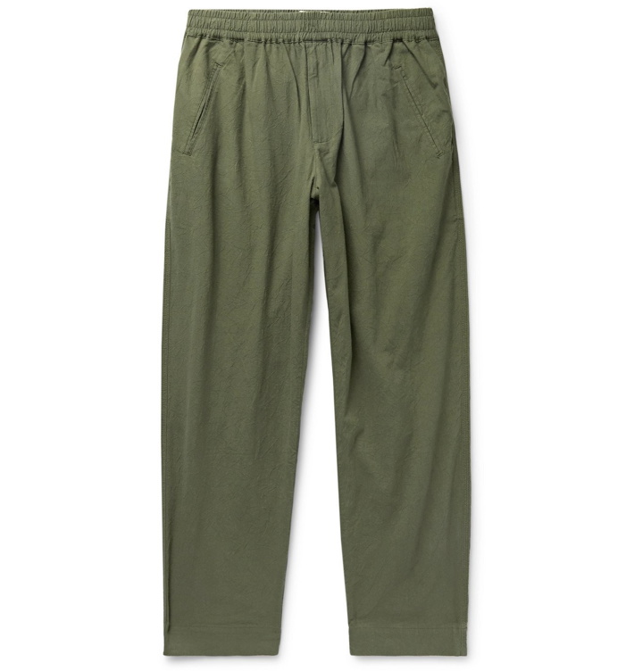 Photo: Folk - Assembly Cropped Crinkled-Cotton Trousers - Green