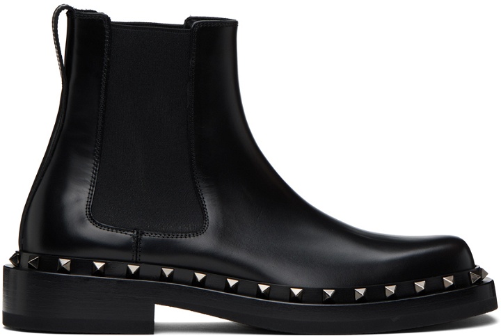 Photo: Valentino Garavani Black M-Way Rockstud Chelsea Boots