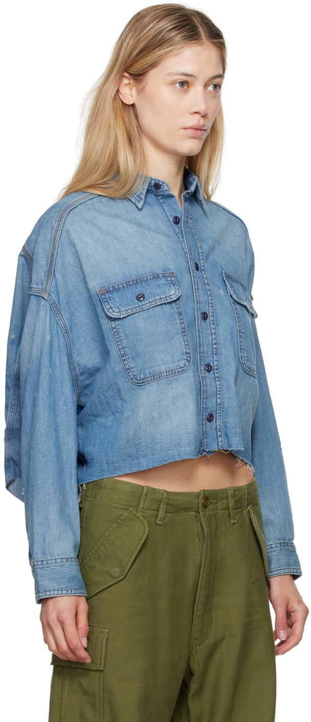 Blue Cropped Denim Shirt