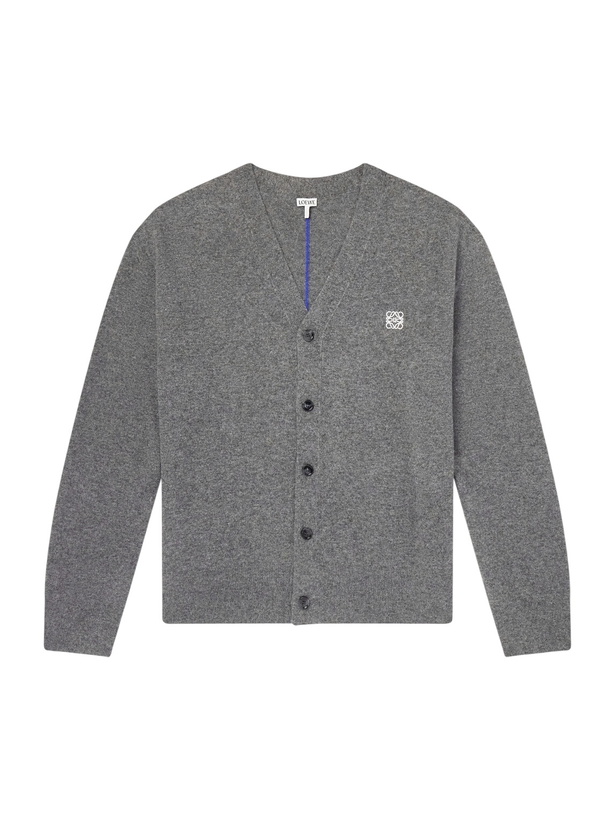 Photo: LOEWE - Logo-Embroidered Wool-Blend Cardigan - Gray