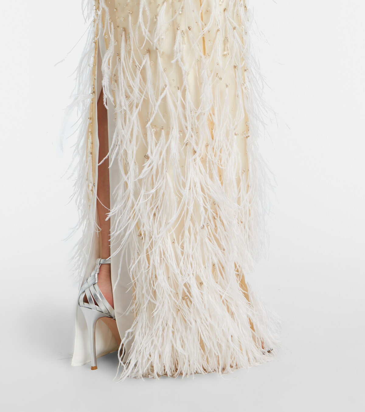 Clio Peppiatt Mia embellished feather-trimmed tulle gown