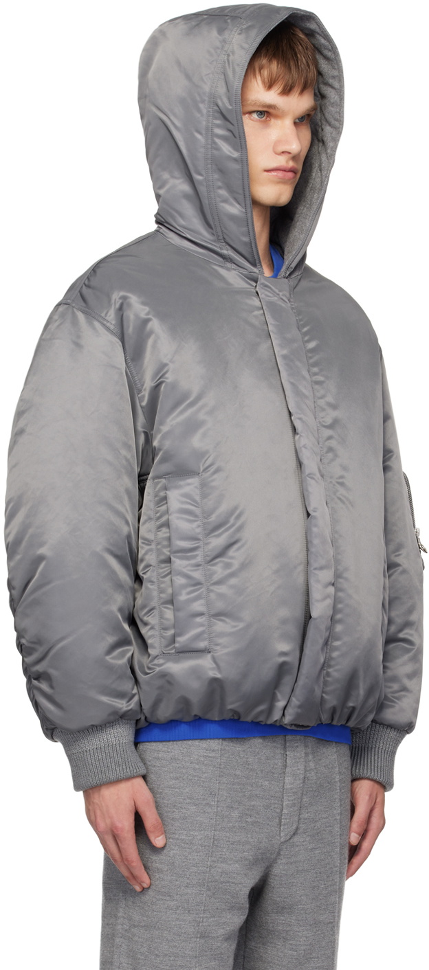 Solid Homme Gray Hooded Bomber Jacket