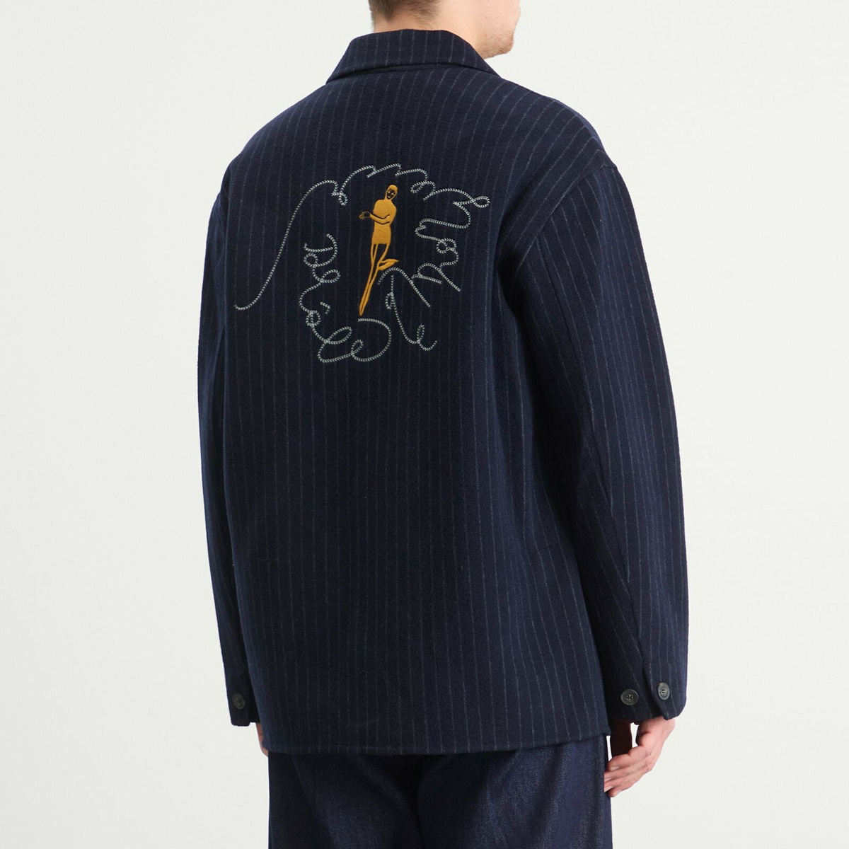 Drôle de Monsieur Men's Drole De Monsieur Pinstriped Jacket in Dark Navy