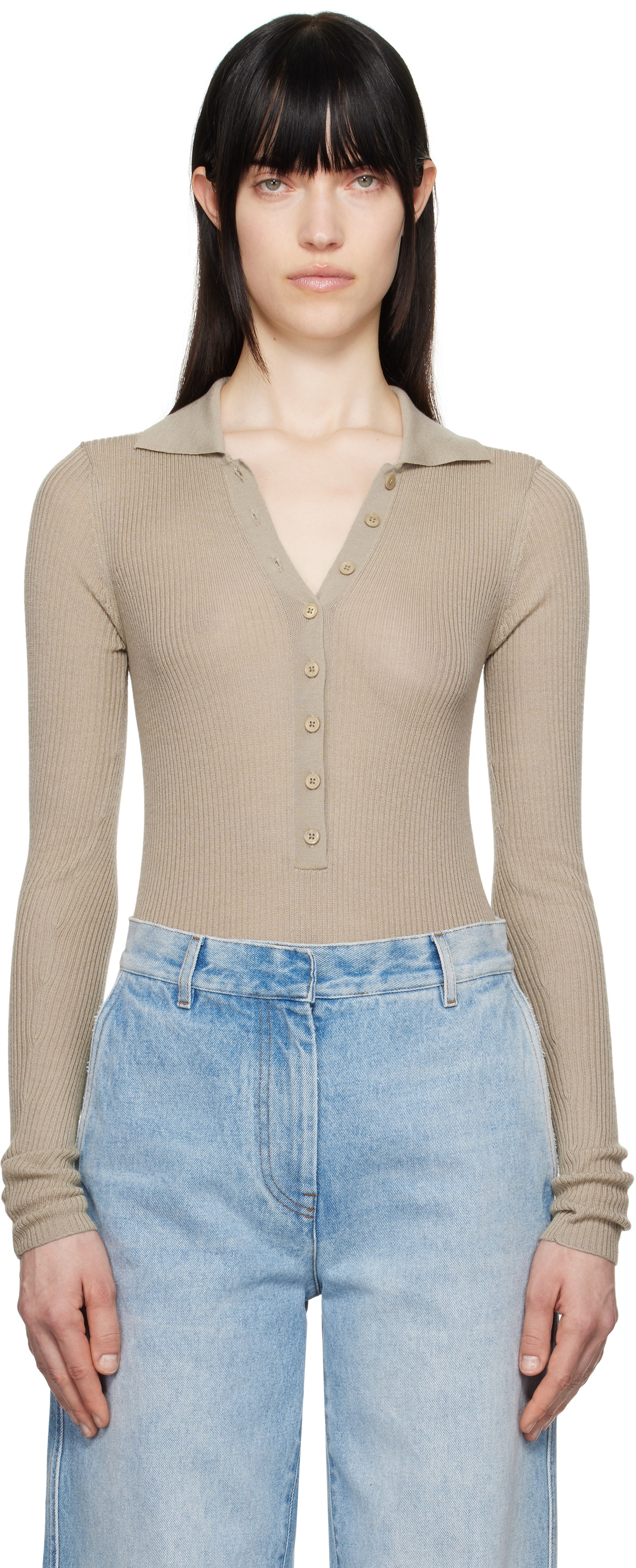 The Frankie Shop Beige Solana Polo Bodysuit