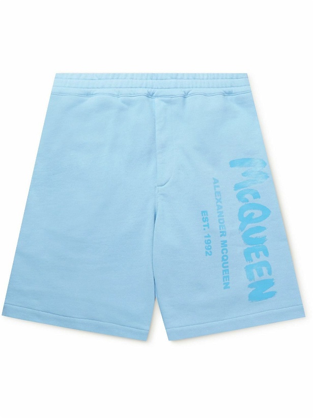 Photo: Alexander McQueen - Straight-Leg Logo-Print Cotton-Jersey Shorts - Blue