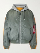 VETEMENTS - Padded Shell and Cotton-Blend Jersey Hooded Jacket - Green