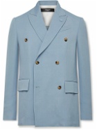 AMIRI - Logo-Embellished Double-Breasted Drill Suit Jacket - Blue