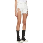 R13 White Shredded Slouch Shorts